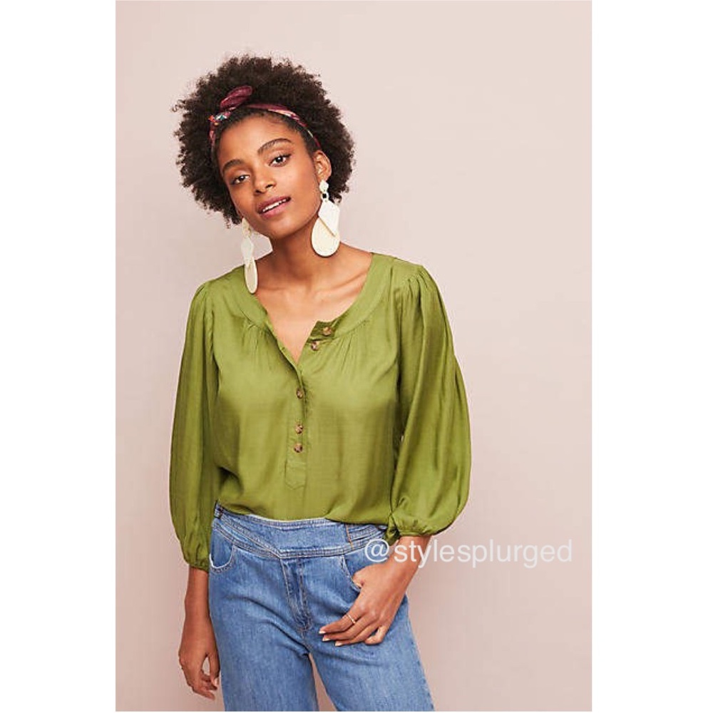 NWT ANTHRO Kalas Henley Blouse (green) size small